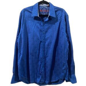 Men's Robert Graham Cullen Jacquard Button Down Shirt Blue Flip Cuff XL